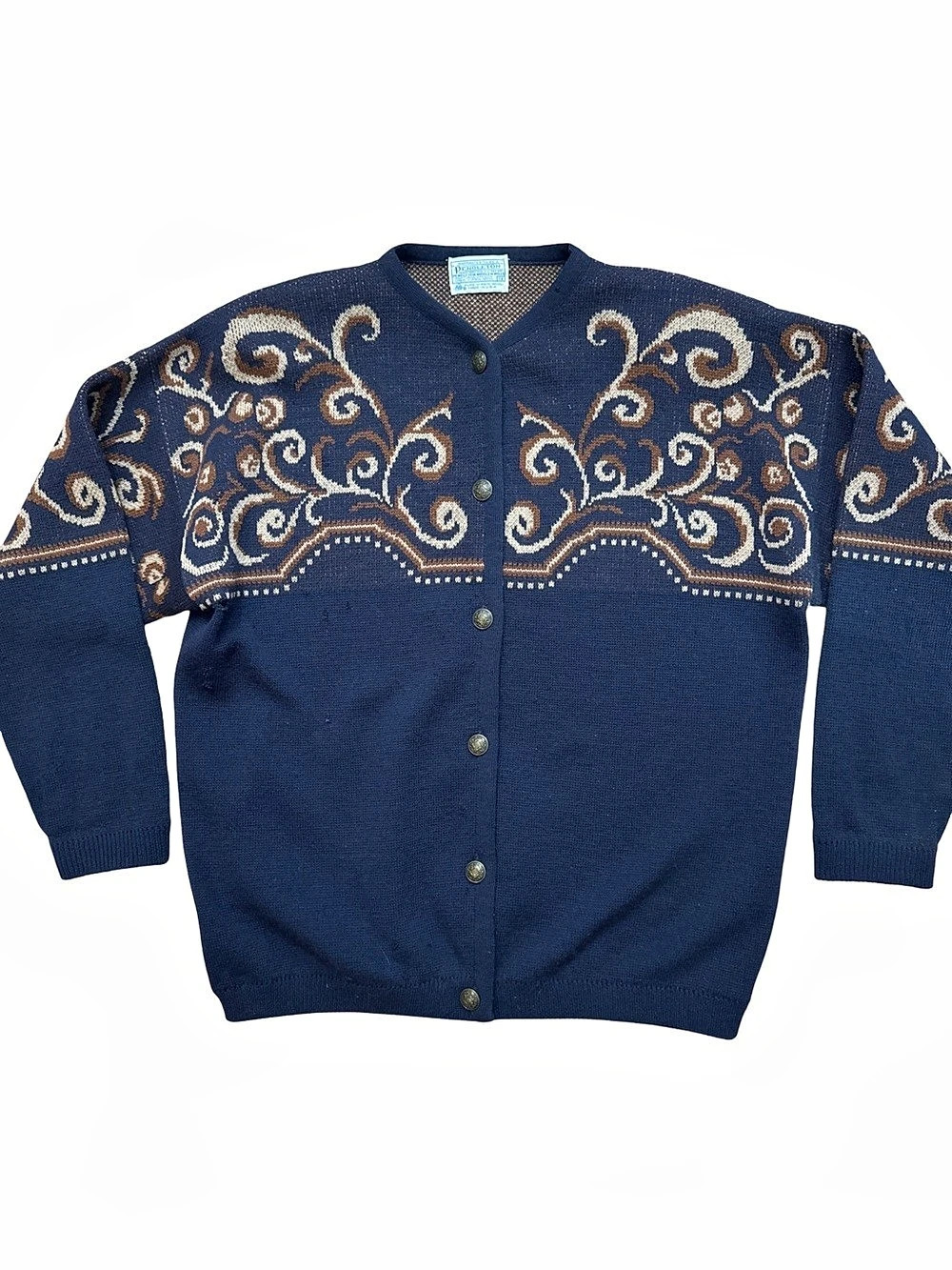 Vintage Pendleton Cardigan Plus Size 1X Navy 100% Virgin Wool Retro Design